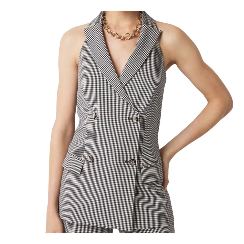 NWT White House Black Market WHBM Gingham Plaid Halter Vest Top XL